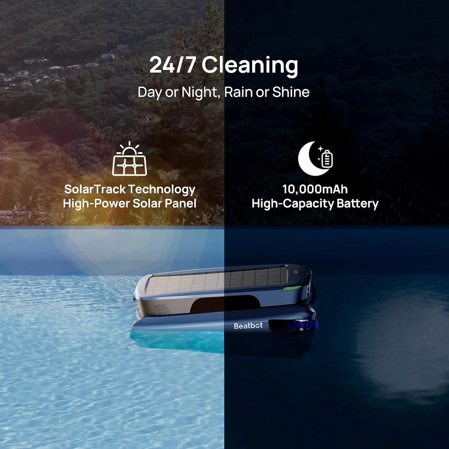 Beatbot iSkim Ultra Solar Powered Robotic Pool Skimmer, Pool Surface Cleaner Robot, Dual Charging Options, Water Clarification, Edge & Corner Cleaning, S-Path Optimization, App Control, Ocean Blue