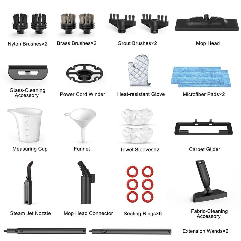 Phueut 1800W High-Pressure Steam Cleaner with 1.5L Tank & 28 Attachments for Home Multipurpose Floor Cleaning Chemical-Free Heavy-Duty Steamer