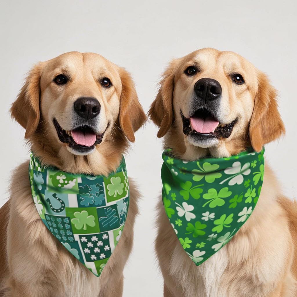 2PCS Christmas Dog Bandanas – Reversible Plaid with Tassels, Holiday Triangle Scarf for Boys & Girls, Classic Red-Green Winter Pet Outfit for Medium to Large Dogs