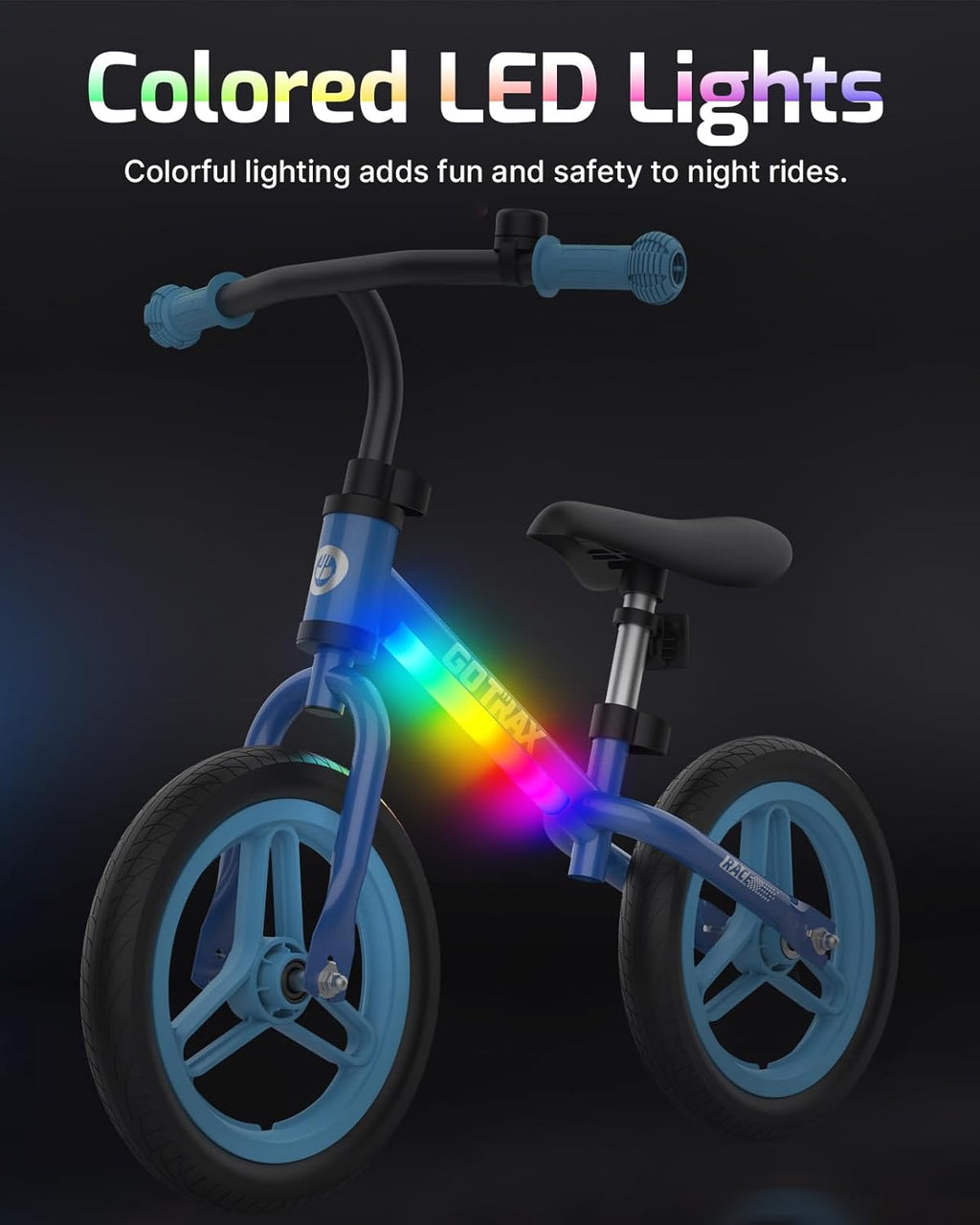 Balance Bike for Kids Ages 2–5, 12" Toddler Bike with LED Light & Bell, Adjustable Seat & Handlebar, Lightweight No-Pedal Design with Flat-Free Tires, Easy Assembly, Great Gift for Boys and Girls