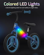 Balance Bike for Kids Ages 2–5, 12" Toddler Bike with LED Light & Bell, Adjustable Seat & Handlebar, Lightweight No-Pedal Design with Flat-Free Tires, Easy Assembly, Great Gift for Boys and Girls