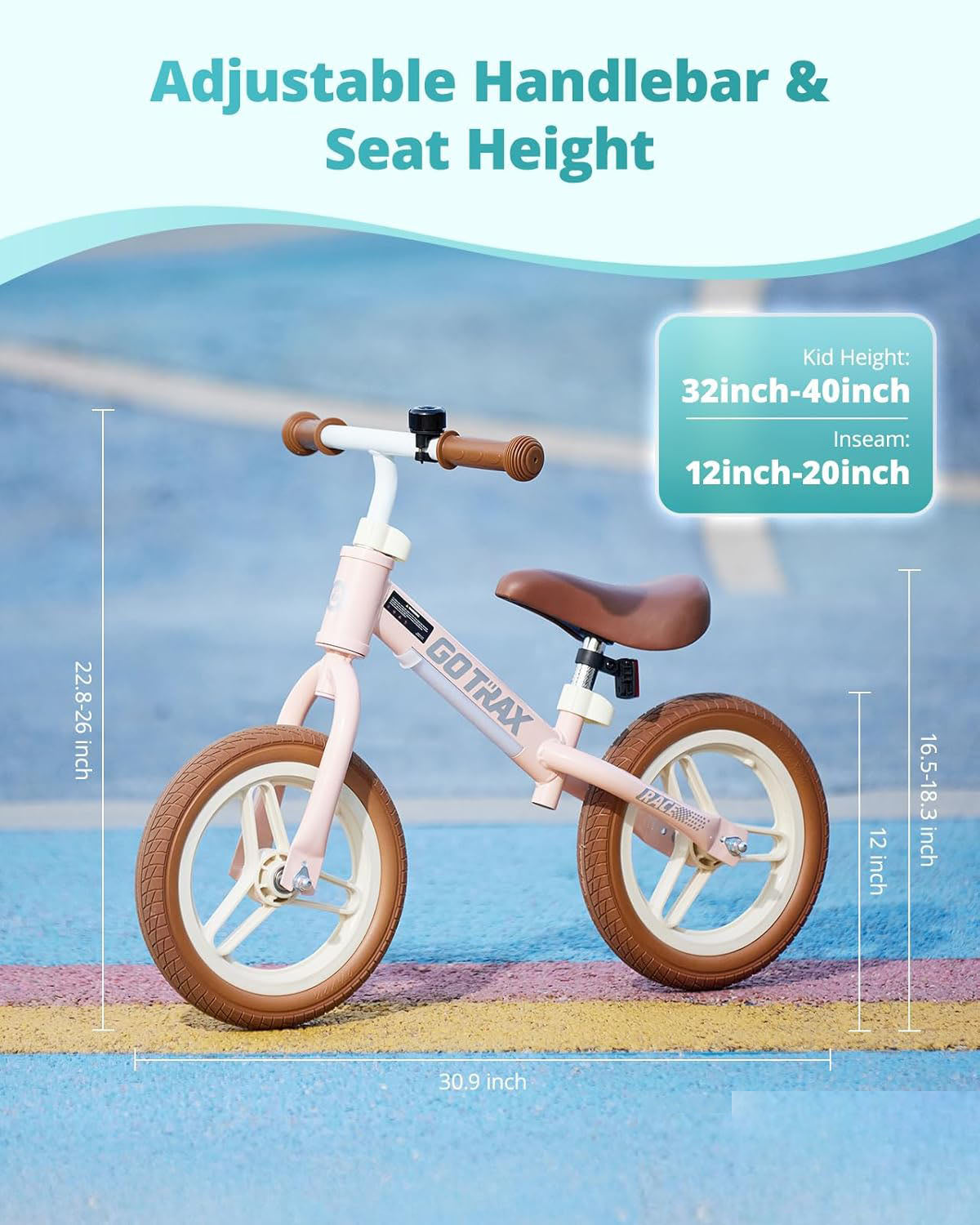 Balance Bike for Kids Ages 2–5, 12" Toddler Bike with LED Light & Bell, Adjustable Seat & Handlebar, Lightweight No-Pedal Design with Flat-Free Tires, Easy Assembly, Great Gift for Boys and Girls
