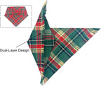 2PCS Christmas Dog Bandanas – Reversible Plaid with Tassels, Holiday Triangle Scarf for Boys & Girls, Classic Red-Green Winter Pet Outfit for Medium to Large Dogs