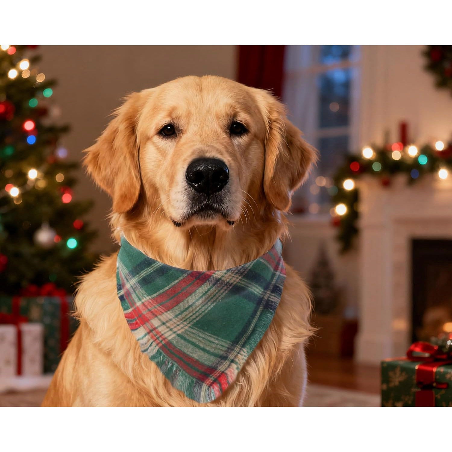 2PCS Christmas Dog Bandanas – Reversible Plaid with Tassels, Holiday Triangle Scarf for Boys & Girls, Classic Red-Green Winter Pet Outfit for Medium to Large Dogs