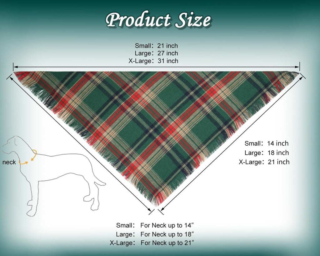 2PCS Christmas Dog Bandanas – Reversible Plaid with Tassels, Holiday Triangle Scarf for Boys & Girls, Classic Red-Green Winter Pet Outfit for Medium to Large Dogs