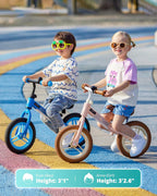 Balance Bike for Kids Ages 2–5, 12" Toddler Bike with LED Light & Bell, Adjustable Seat & Handlebar, Lightweight No-Pedal Design with Flat-Free Tires, Easy Assembly, Great Gift for Boys and Girls