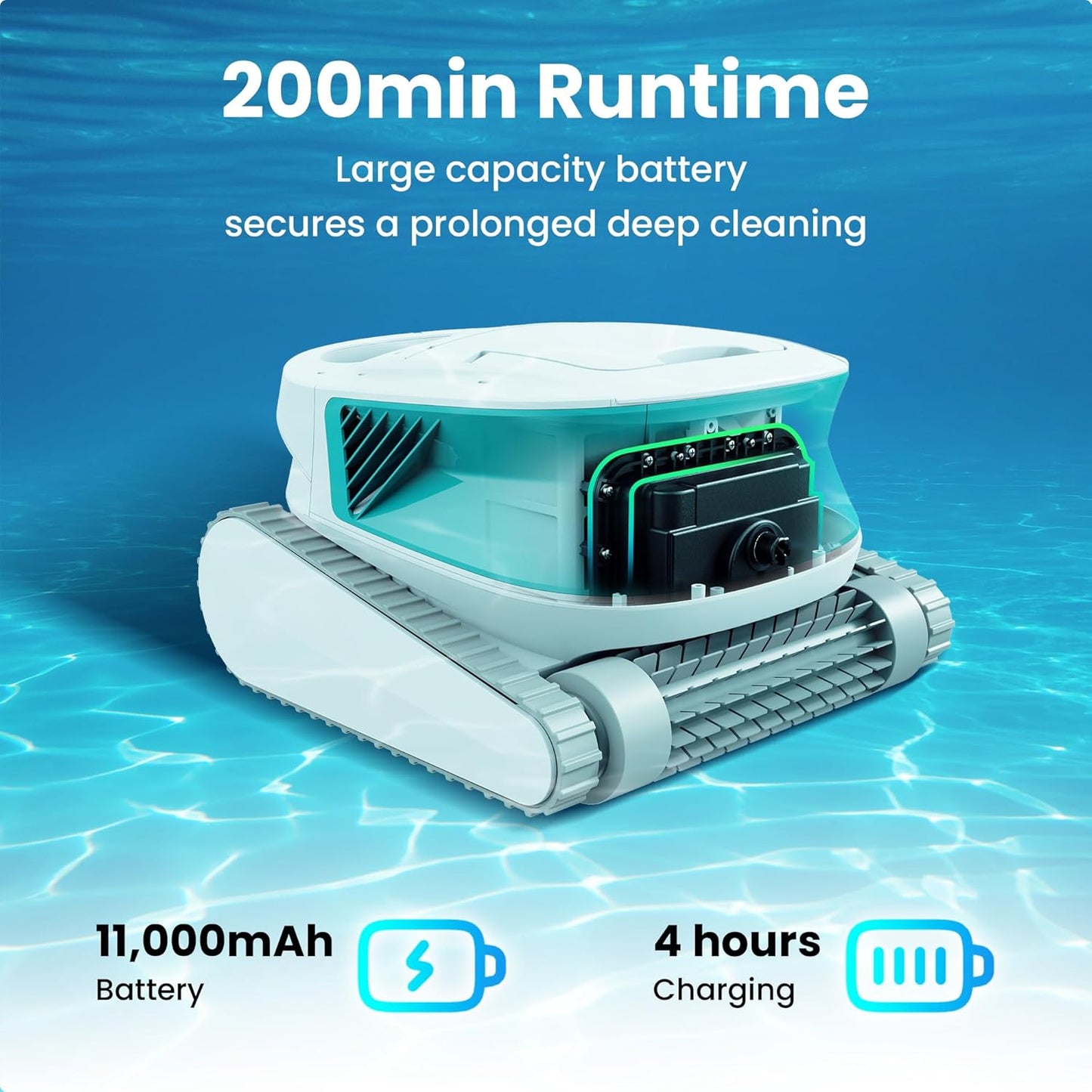 Poolmate Hydro 3 All-in-one Pool Vacuum Robot, 200mins Runtime Cordless Pool Cleaner, 2 150W Brushless Motor+Floor/Wall/Waterline Scrubber Brush,Ideal for Inground/Above-Ground Swimming Pools