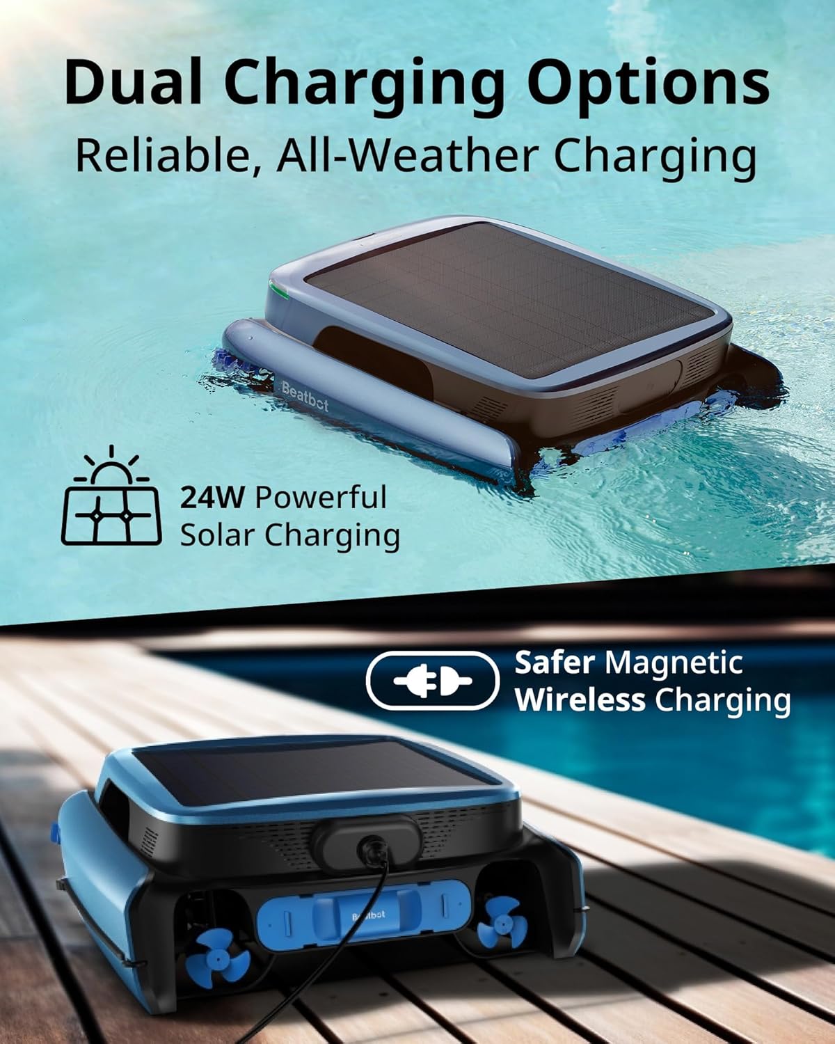 Beatbot iSkim Ultra Solar Powered Robotic Pool Skimmer, Pool Surface Cleaner Robot, Dual Charging Options, Water Clarification, Edge & Corner Cleaning, S-Path Optimization, App Control, Ocean Blue